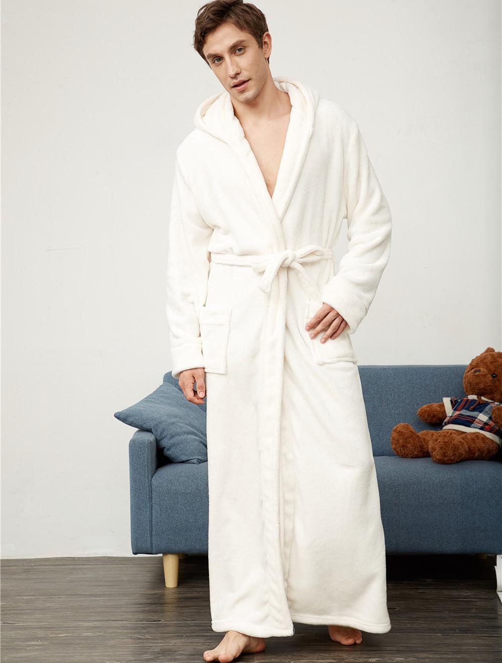 Loose HOOD Sleepwear Winter Ultral Long Large Flannel Men Robe Gown Casual Bathrobe MEN&WOMEN Thick Warm For 130KG Home Clothes