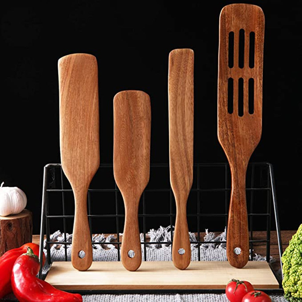 Wooden Kitchen Utensil Set, Acacia Spurtle Kitchen Sets Non-Stick Wooden Cooking Utensils Spatula Slotted Spurtle Spatula Sets