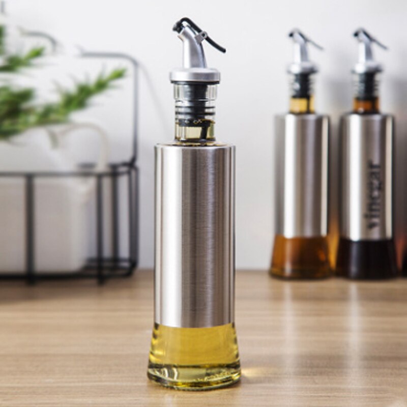 Kitchen Glass Oil Bottle Stainless Steel Leak-proof Soy Sauce Vinegar Cruet Storage Dispenser Useful Kitchen Tools