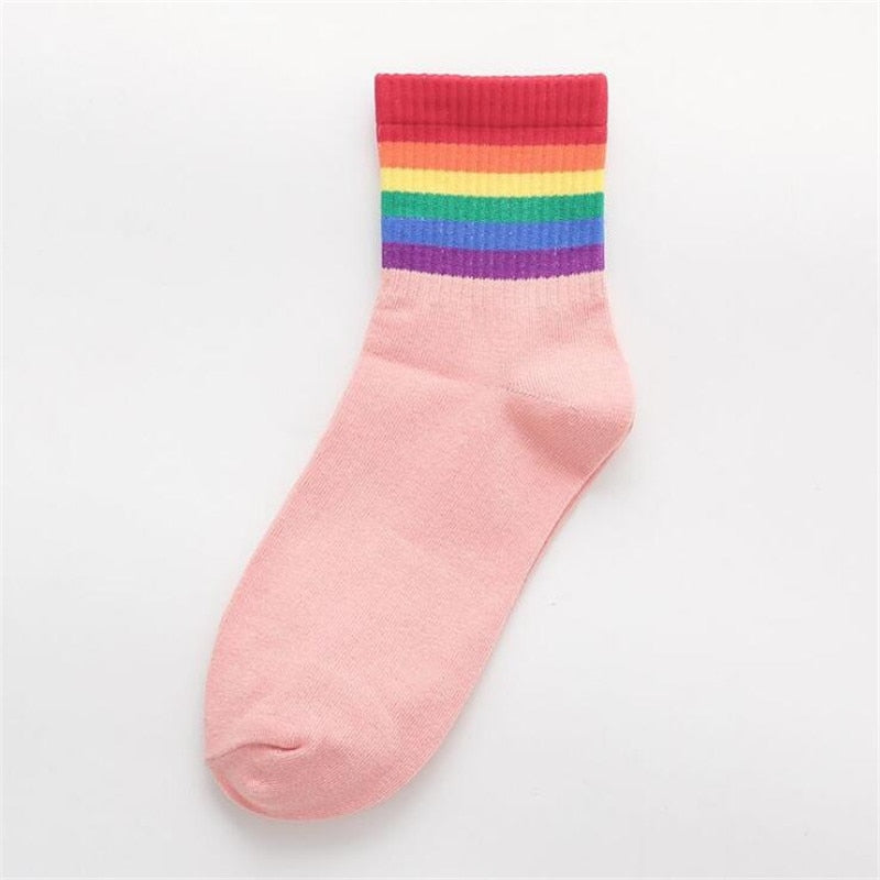 Cotton Elasticity Sweat Women's High Socks Candy Color Rainbow Socks Striped Sporty Meias Casual Streetwear Harajuku Socks