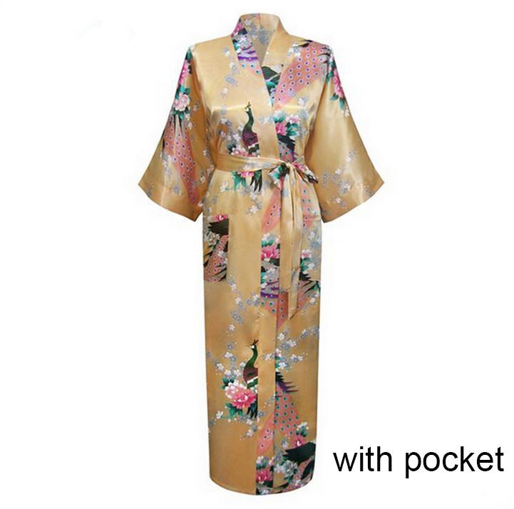 Sexy Women Long Robe With Pocket Wedding Bride Bridesmaid Dressing Gown Rayon Kimono Bathrobe Large Size S-XXXL Night Dress