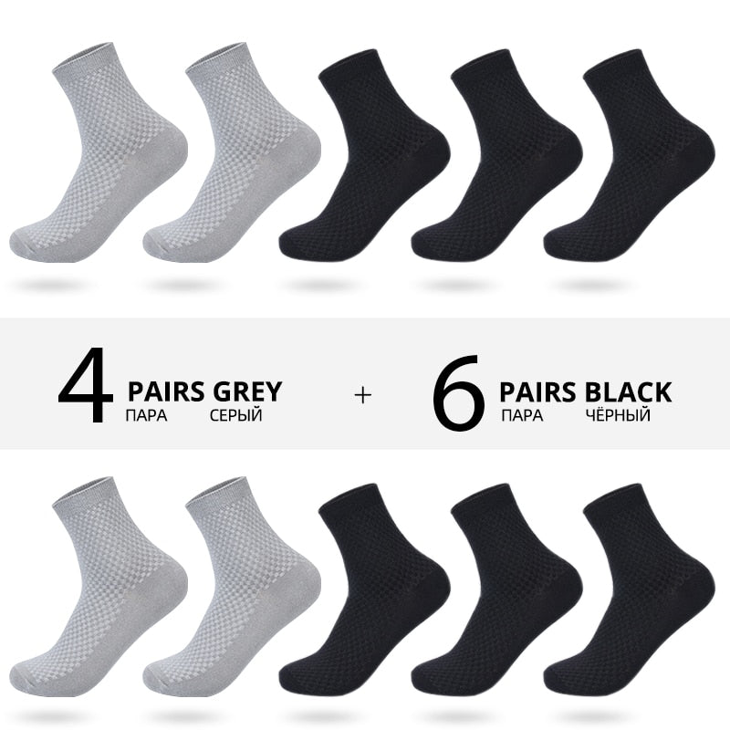 10 Pairs/Lot Men Bamboo Fiber Socks New Classic Business Long Socks Mens Dress Sock For Winter Gift Plus Size EUR39-45