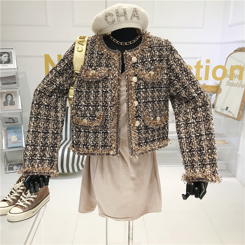 High-quality Temperament Ladies style tweed women short Jacket Women autumn  elegant jacket Female Fashion Jacket Woman Top