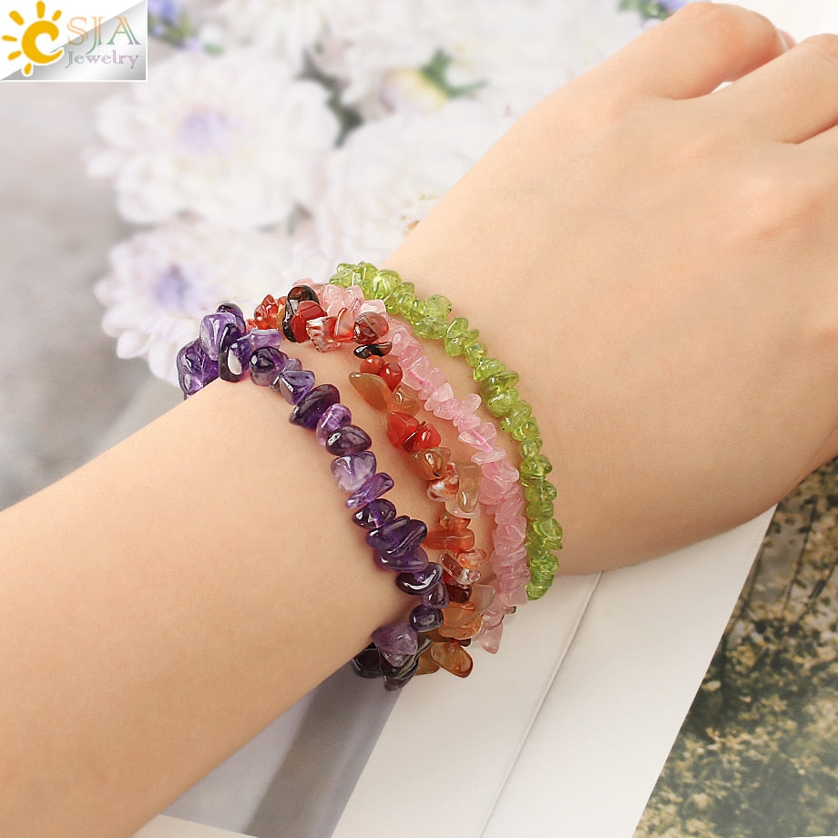 Natural Stone Bracelet Asymmetry Beads Crystal Quartz Gravel Stretch Bracelets Bangles for Women Girls