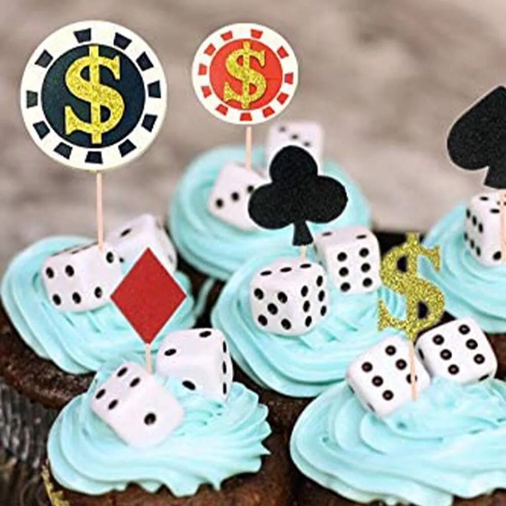 Poker Cake Topper Las Vegas Playing Card  Dice Games Casino Cake Decor Playing card Games Themed Birthday Party Supplies