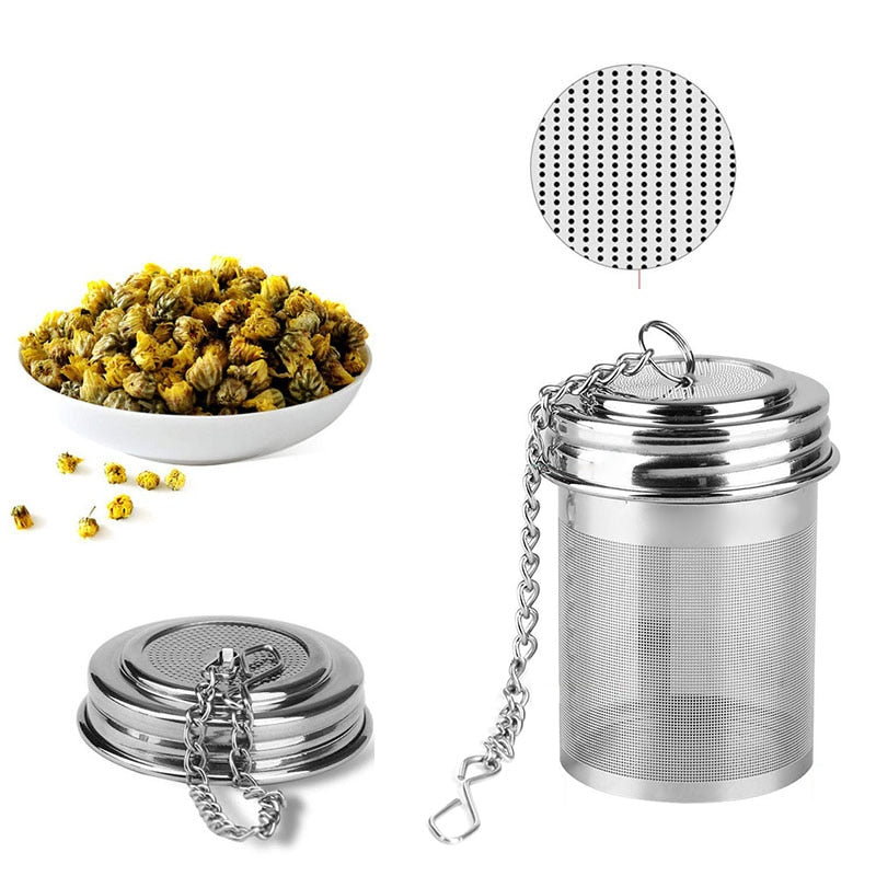 1PC Cylindrical Stainless Steel Tea Leaf Infuser Strainer Spice Herbal Teapot Reusable Mesh Filter Home Kitchen Accessories