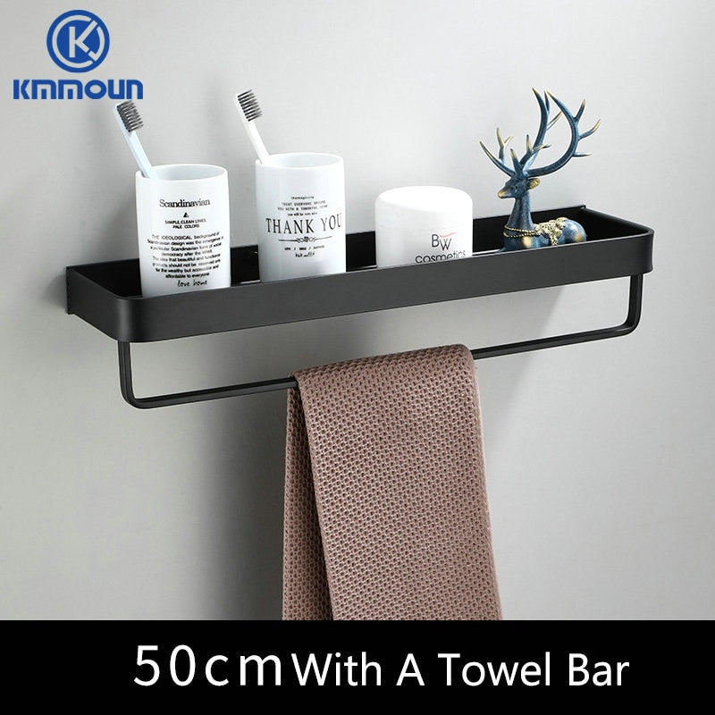 Black / White Bathroom Shelf Shampoo Holder Kitchen Storage Rack Bathroom Hardware Space Aluminum Shower Room Accessory