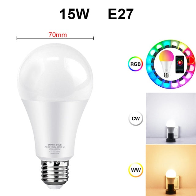 AVATTO Tuya 15W WiFi Smart Home Light Bulb, E27 RGB LED Lamp Dimmable with Smart Life APP, Voice Control for Google Home, Alexa