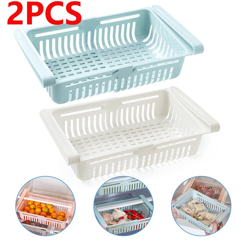 Fridge Storage Rack Basket Adjustable Kitchen Organizer Pull-out Drawer Basket Refrigerator Storage Shelf Kitchen Accessori