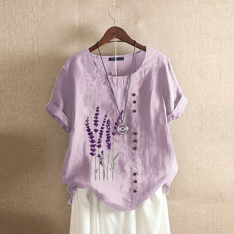 Summer Embroidery Tops Kaftan Women's Blouse Short Sleeve Tee Shirts Female O Neck Blusas  Casual Tunic