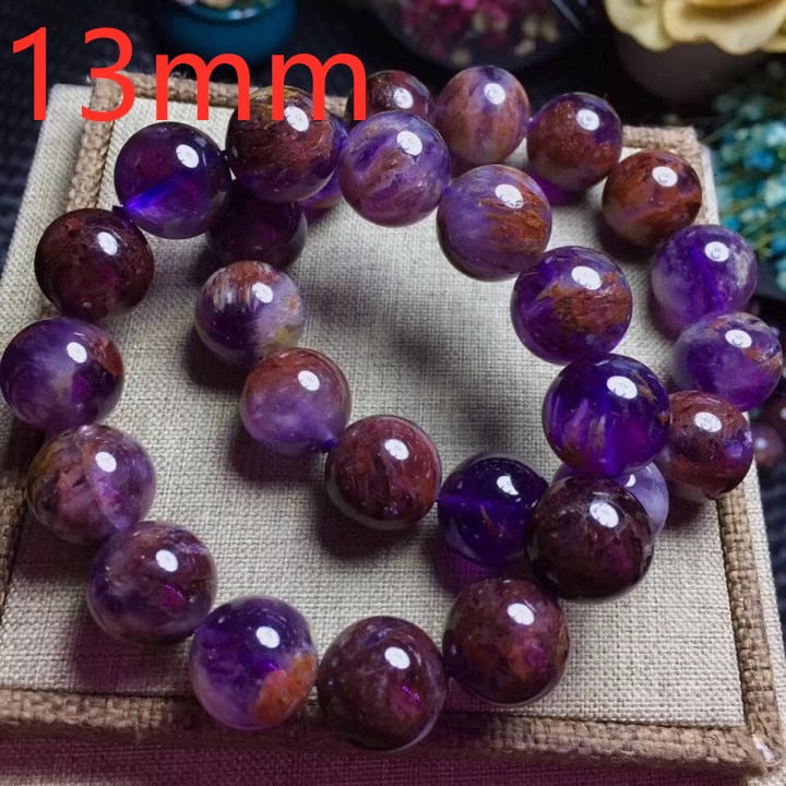 Genuine Natural Cacoxenite Quartz Purple Phantom Round Beads Women Stretch Bracelet 13mm 14mm Reiki Rare Stone