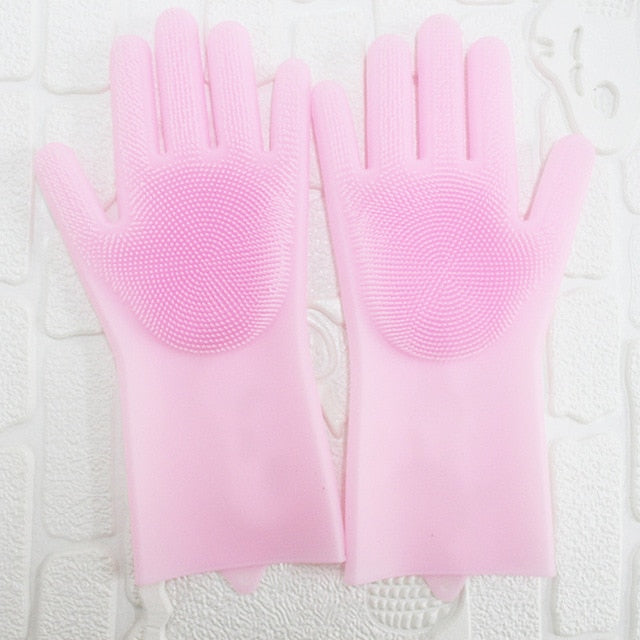 Magic Silicone Dishwashing Scrubber Dish Washing Sponge Rubber Scrub Gloves Kitchen Cleaning 1 Pair