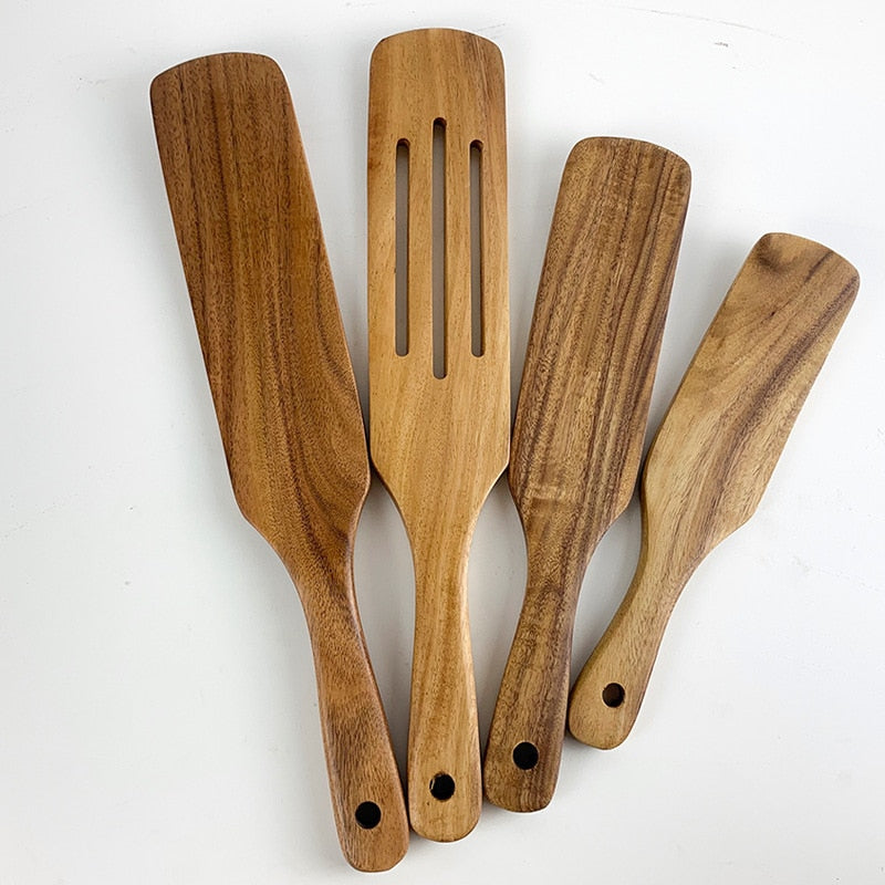 Wooden Kitchen Utensil Set, Acacia Spurtle Kitchen Sets Non-Stick Wooden Cooking Utensils Spatula Slotted Spurtle Spatula Sets