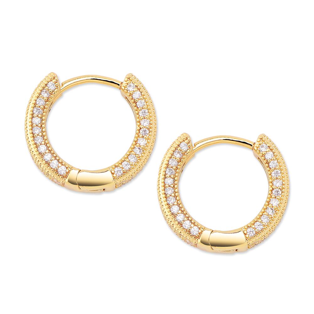 Gold/Silver Color Plated Iced Out Double row CZ Stone Stud Earring Hip Hop Rock Jewelry Earrings