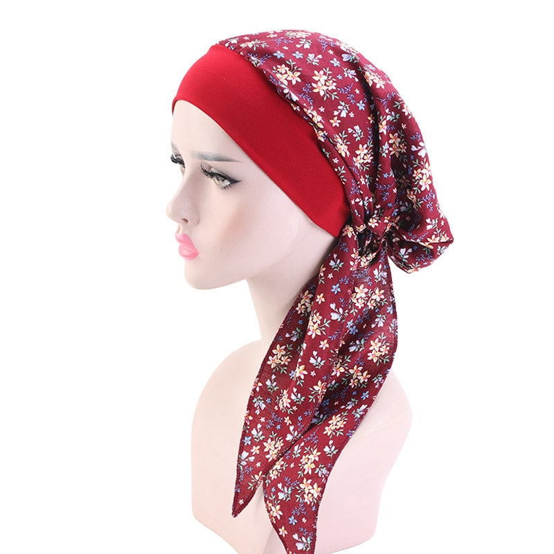 Printed flowers women inner hijabs cap muslim head scarf turban bonnet ready to wear ladies wrap under hijab caps