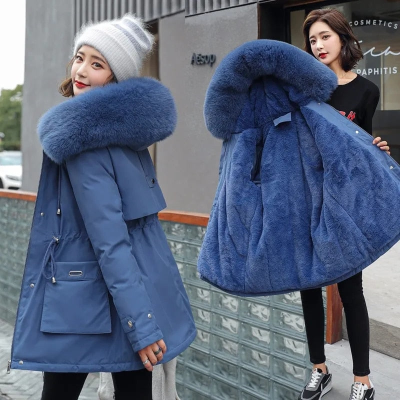 Jacket Warm Fur Collar Thick Overcoat Fashion Long Hooded Parkas Women's Jacket Clothing Female Snow Wear Coat