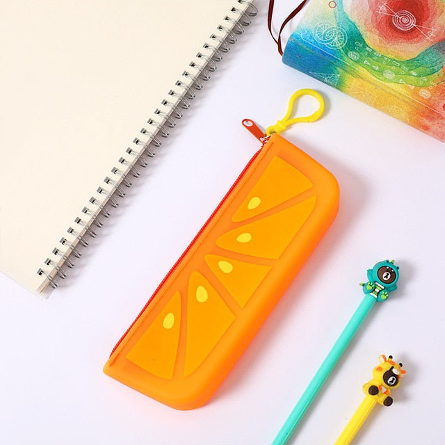 Fruit and vegetable silicone pencil case Cute pencil bag Student pen case Children storage bag big purse key bag School supplie