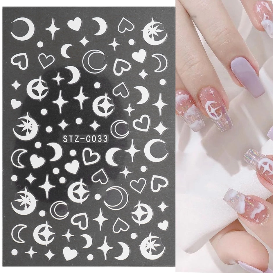 1pcs 3D Nail Sticker Black Heart Love Self-Adhesive Slider Letters Nail Art Decorations Stars Decals Manicure Accessories