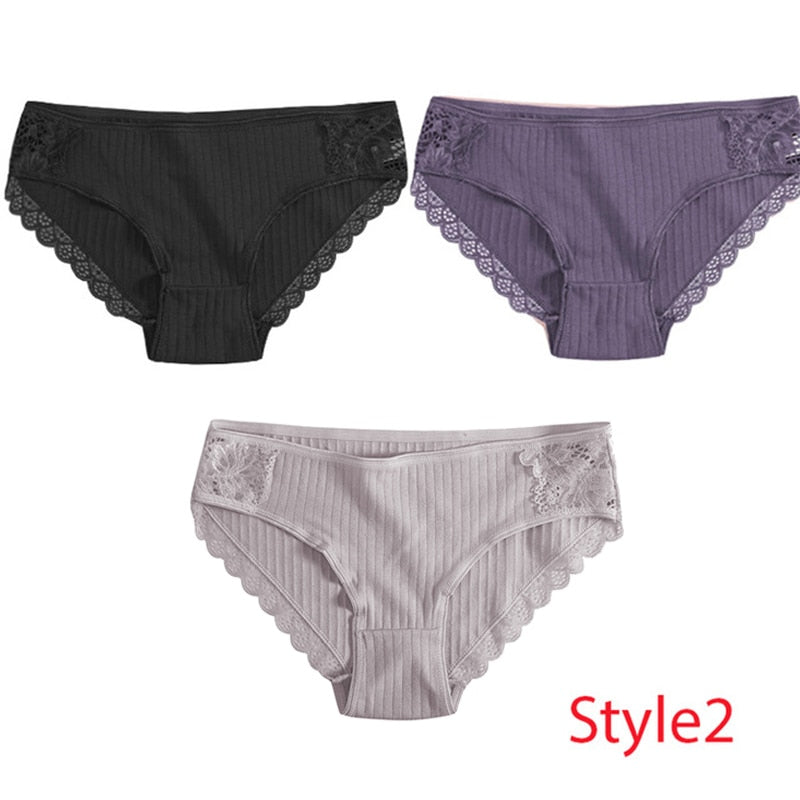 3PCS/Set Cotton Underwear Women's Panties Comfort Underpants  Floral Lace Briefs For Woman Sexy Low-Rise Pantys Intimates M L XL