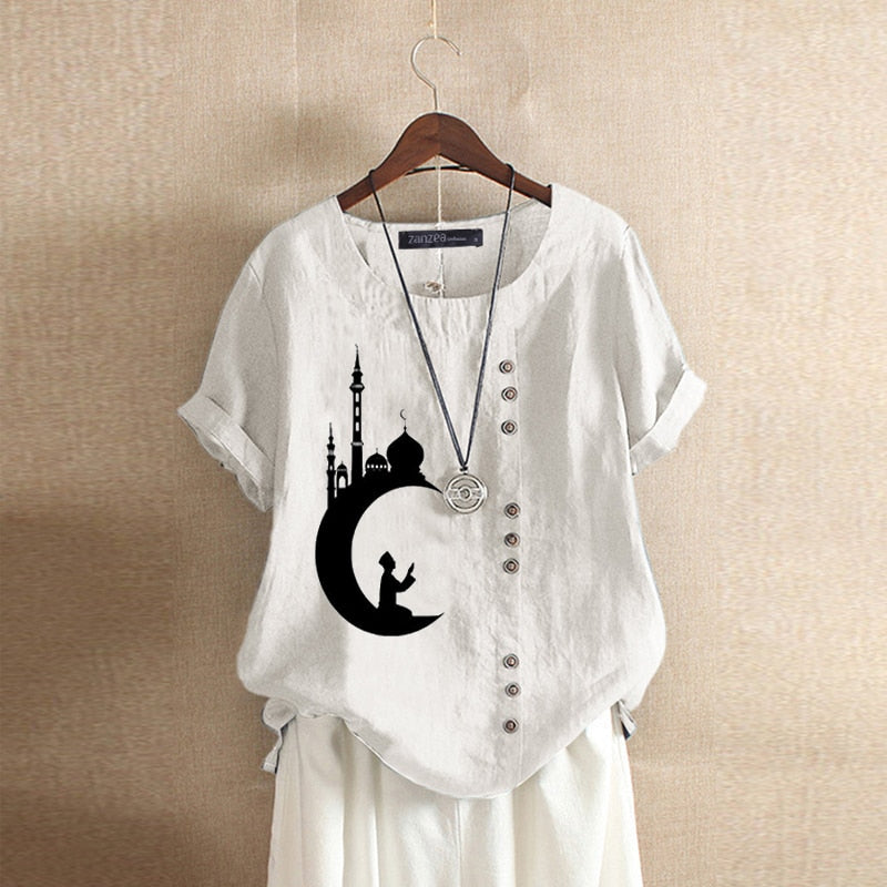 Summer Embroidery Tops Kaftan Women's Blouse Short Sleeve Tee Shirts Female O Neck Blusas  Casual Tunic