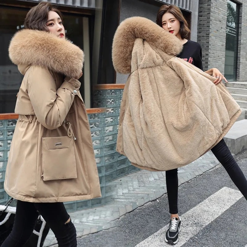 Jacket Warm Fur Collar Thick Overcoat Fashion Long Hooded Parkas Women's Jacket Clothing Female Snow Wear Coat