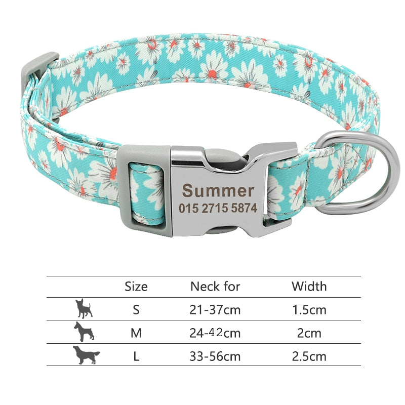 Customized Printed Pet Collar Nylon Dog Collar Personalized Free Engraved Puppy ID Name Collar for Small Medium Large Dogs Pug