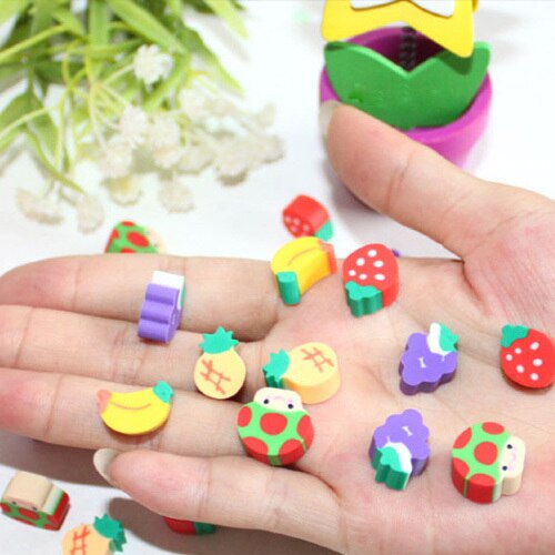 100pcs Cute Gifts Items Fruite Novelty Watermelon Kiwi Mini Rubber Prizes School Supplies Erasers for Kids Stationery