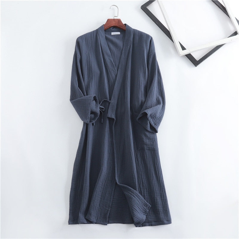 Crepe Gauze Bathrobe Solid 100% Cotton Robe Long-sleeved V-neck Kimono Wedding Robes Sleepwear Plus Size Dressing Gown