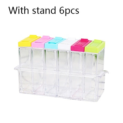 Transparent Spice Jar Set Salt and Pepper Seasoning Bottle Colorful Lid Kitchen Condiment Cruet Storage Container