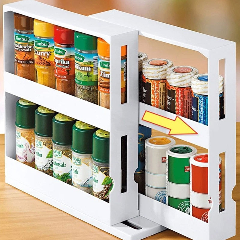 Rotating Storage Rack Kitchen Organizer Spice Storage Rack Cabinet Holder Multifunctional Makeup Storage Bathroom Trolley