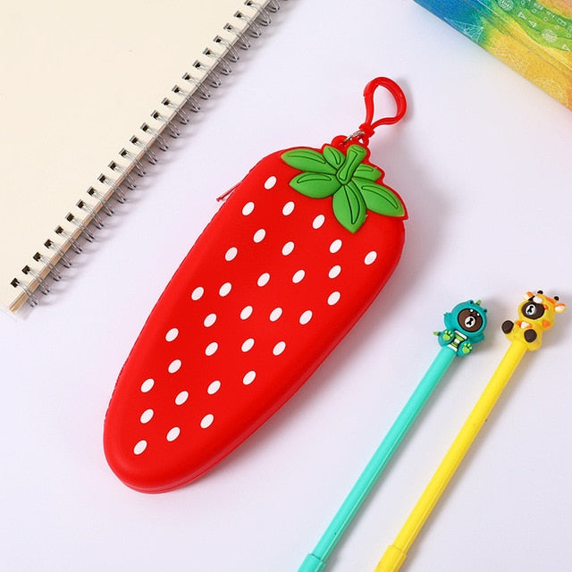 Fruit and vegetable silicone pencil case Cute pencil bag Student pen case Children storage bag big purse key bag School supplie