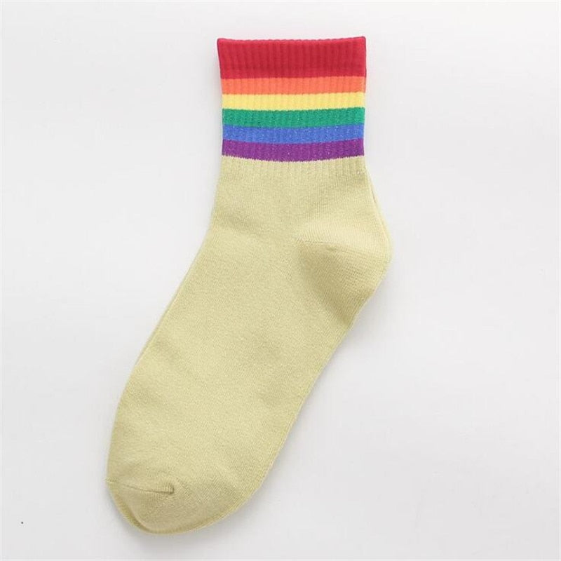 Cotton Elasticity Sweat Women's High Socks Candy Color Rainbow Socks Striped Sporty Meias Casual Streetwear Harajuku Socks