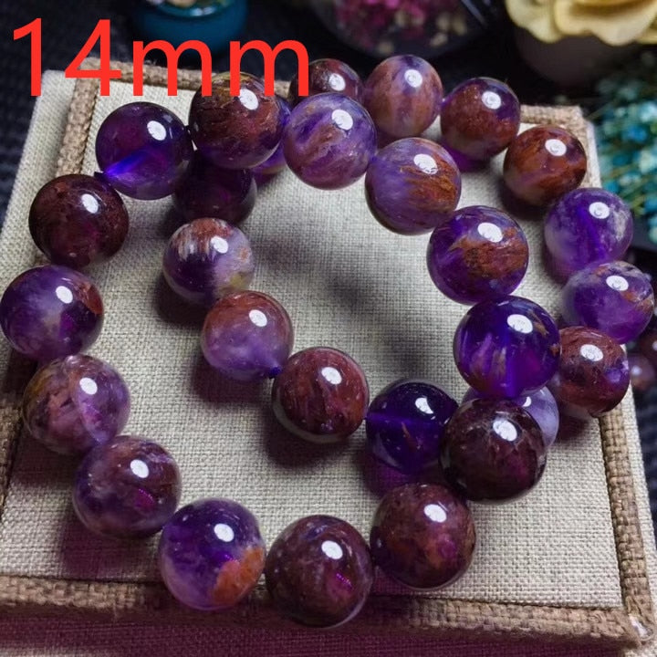 Genuine Natural Cacoxenite Quartz Purple Phantom Round Beads Women Stretch Bracelet 13mm 14mm Reiki Rare Stone