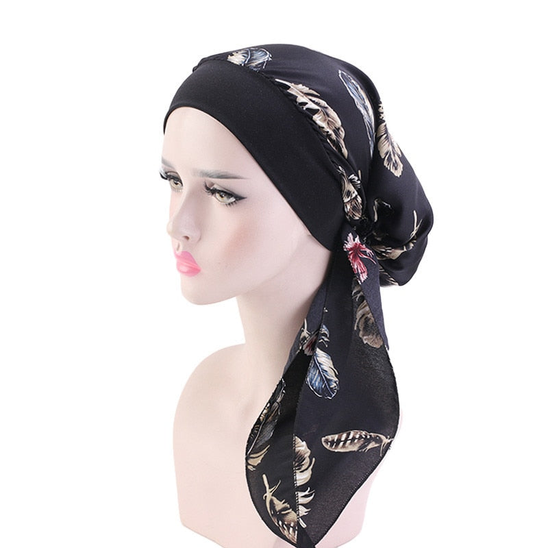 Printed flowers women inner hijabs cap muslim head scarf turban bonnet ready to wear ladies wrap under hijab caps