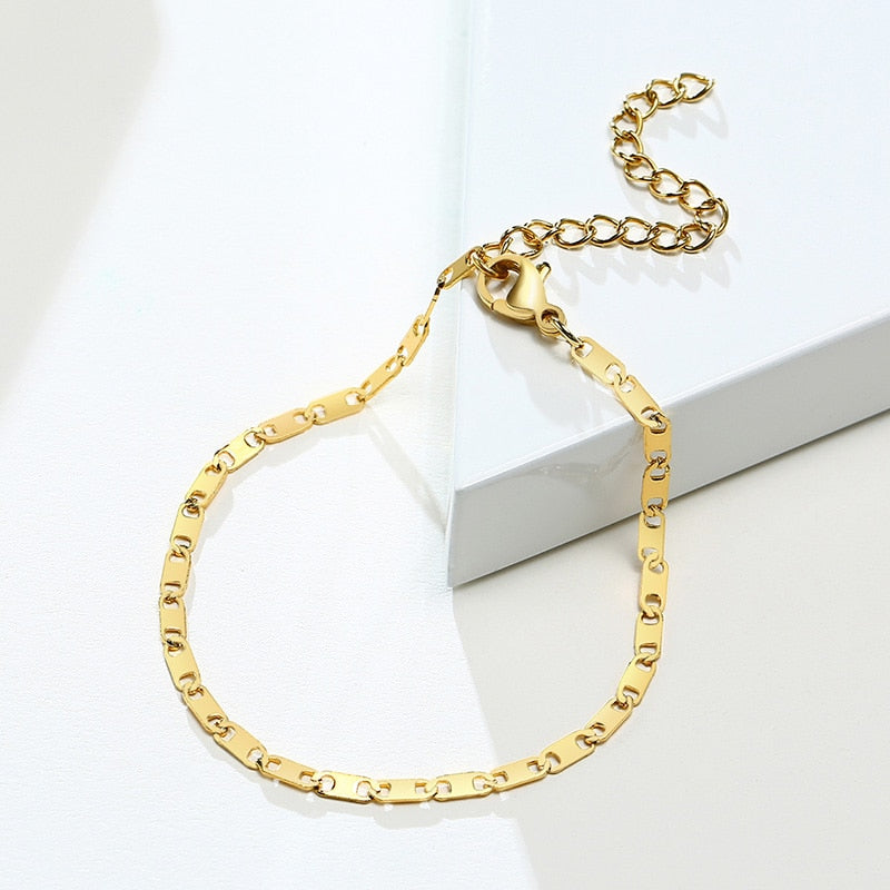 Paperclip Chain Bracelet for Women,Gold Color Stainless Steel Rectangle Link Bracelets,Cable Dainty Girls Layering Jewelry