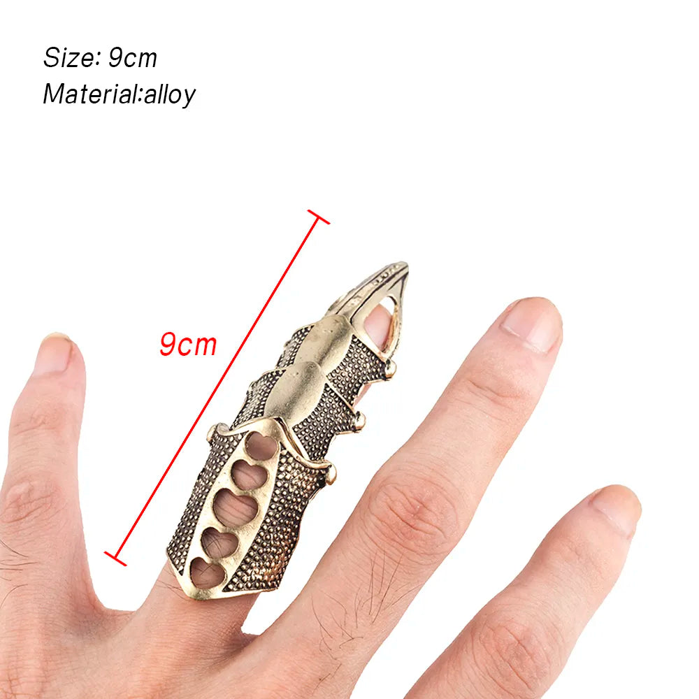 NEW Cool Boys Punk Gothic Rock Scroll Joint Armor Knuckle Metal Full Finger Ring Gold Cospaly DIY Ring Halloween decoration