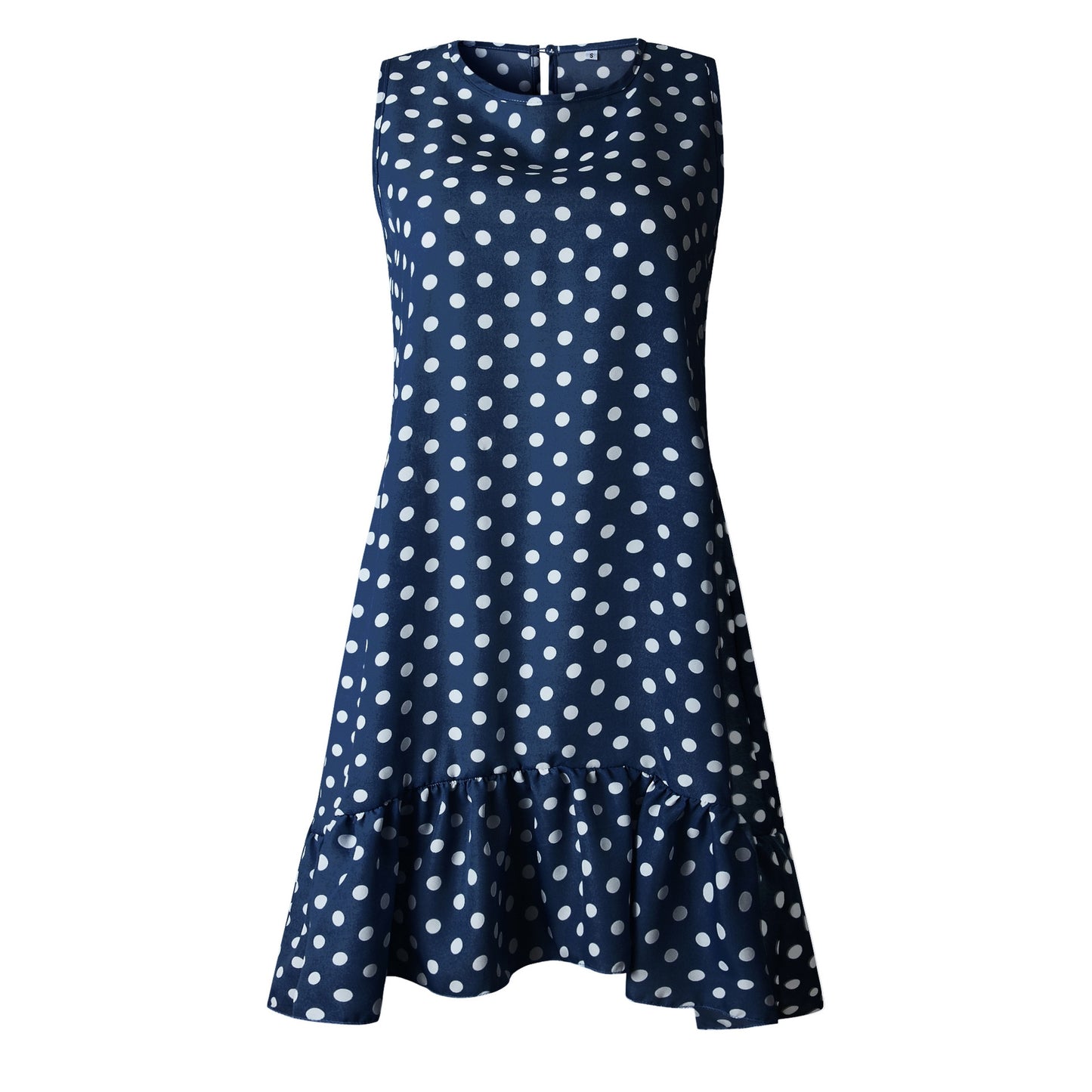 Women Summer Dress Ruffles Polka Dot Sleeveless Mini Dresses Plus Size Casual Loose Black Beach Sundress