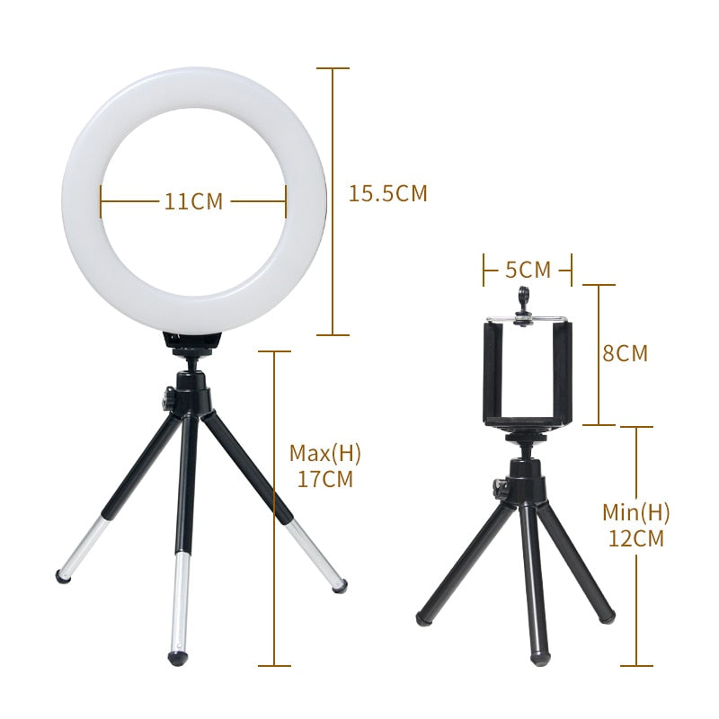 Ring Light With Tripod Stand Usb Charge Selfie Led Lamp Dimmable Photography Light For Photo Photography Studio (16cm/6 inch)