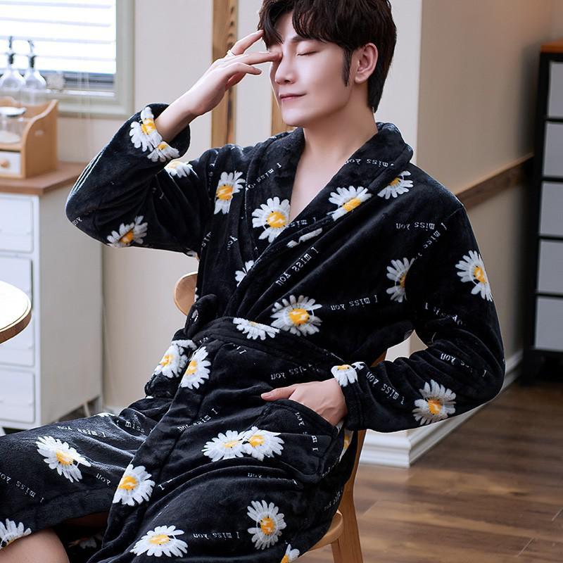 Lovers Coral Fleece Robe Autumn Winter Warm Sleepwear Women Men Thicken Flannel Bathrobe Lounge Nightgown Home Clothes Bigsize