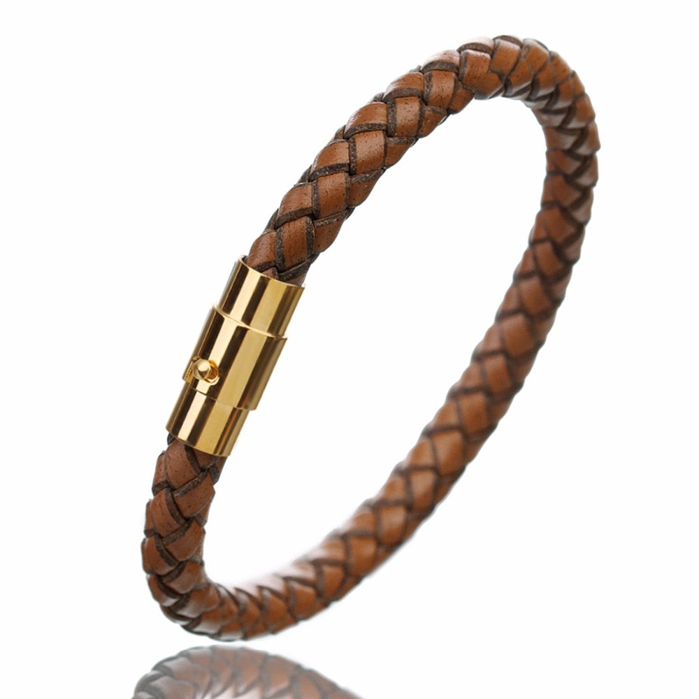 Genuine Leather Bracelet Men Stainless Steel Magnetic Clasp Handmade Men Bracelets Bangles Braided Leather Bracelet Wholesale