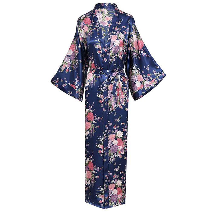 Women Exquisite Print Flower Kimono Gown Wedding Robe Elegant Ankle-length Sleepwear Homewear Casual Soft Bath Gown Plus Size