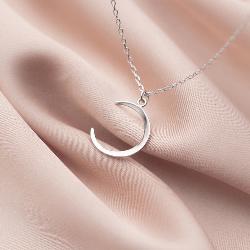 MODIAN Minimalist Crescent Pendant Necklace for Women 925 Sterling Silver Adjustable Link Chain Necklace Fine Jewelry