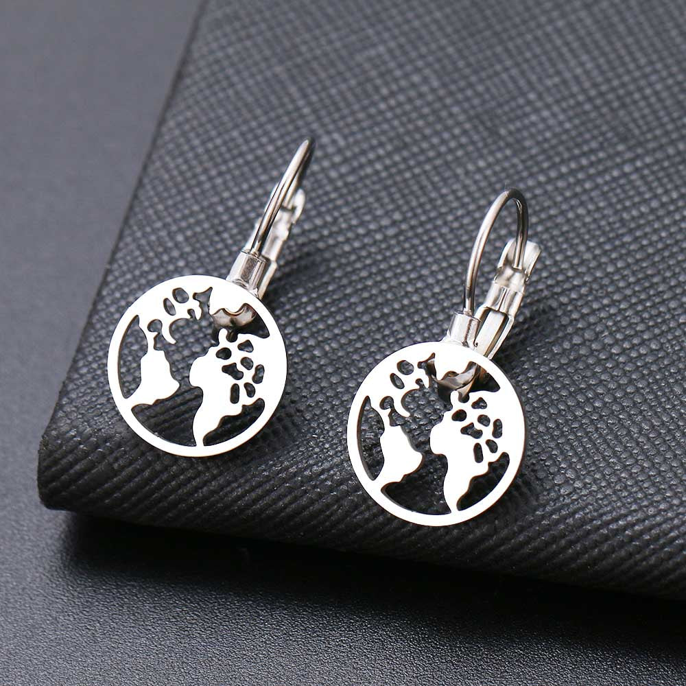 Fashion Earring World Map/Pineapple/Love Heart/Star Small Geometric Gift For Women - Stainless Steel Jewelry