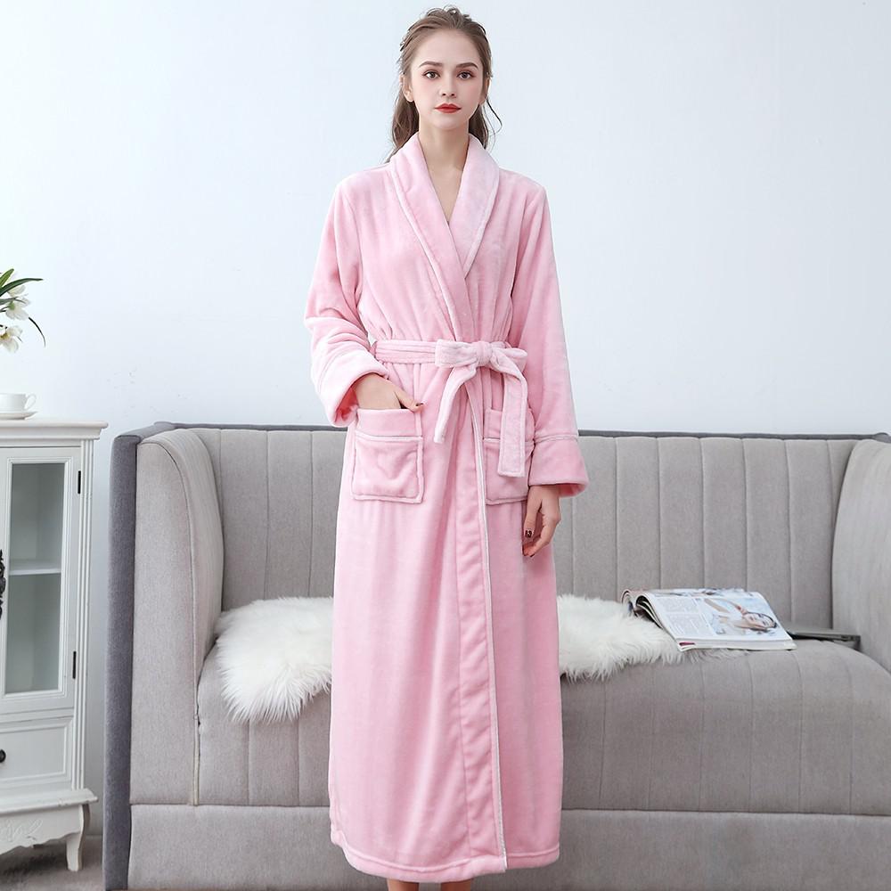 Winter Flannel Soft Kimono Gow Ultra Large Long Bathrobe Nightwear Thick Warm Women Sleepwear