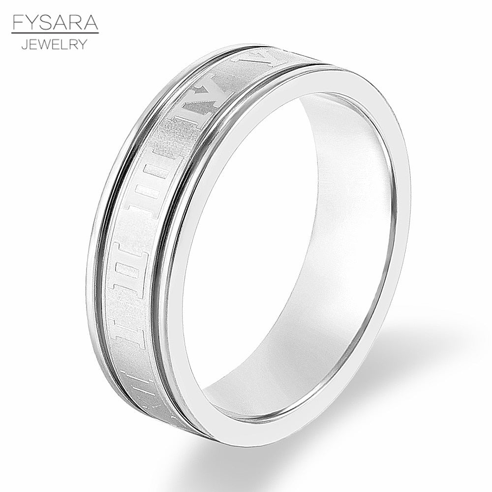 Stainless Steel Wedding Band Ring Roman Numerals Gold Black Cool Punk Ring for Men Women Fashion Finger Ring Jewelry