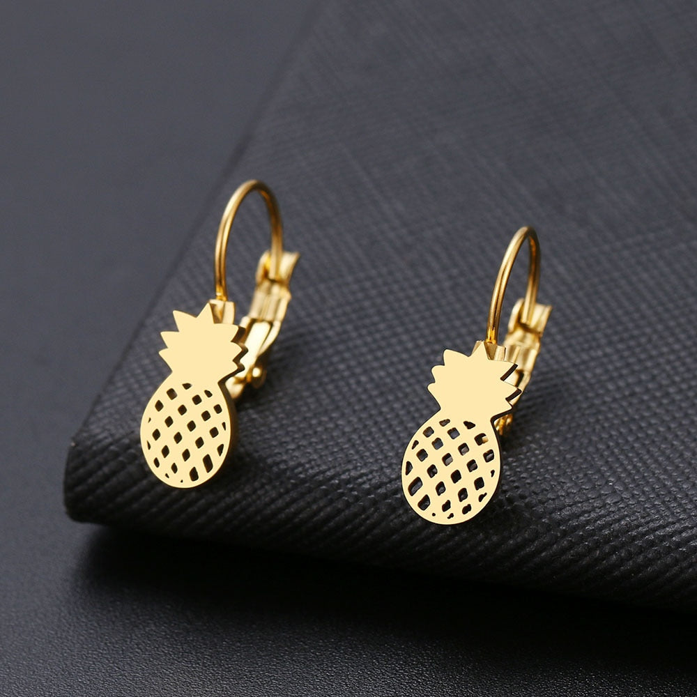 Fashion Earring World Map/Pineapple/Love Heart/Star Small Geometric Gift For Women - Stainless Steel Jewelry