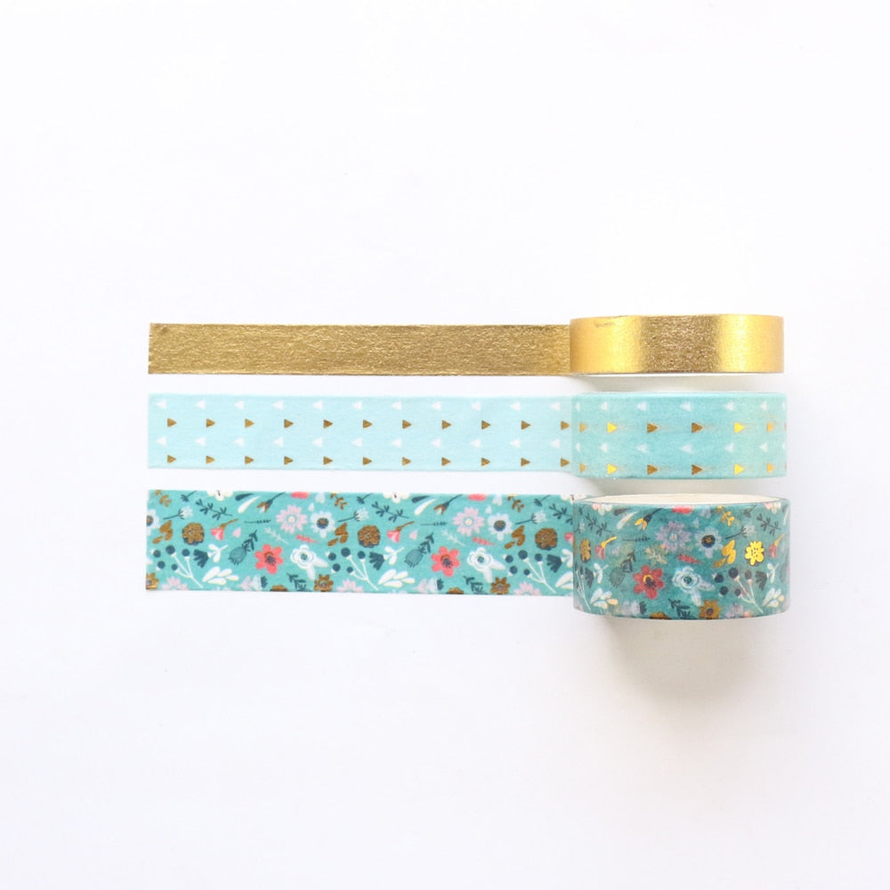 Domikee Cute candy Japanese gold foil masking tape lot for travel journal school decorative DIY diary washi tape stationery 3pcs