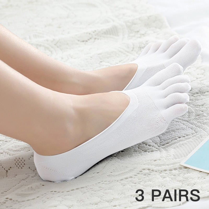 3 Pairs Women Summer Five-finger Socks Female Ultrathin Cute Invisible Kawaii Sokken Short Anti Slip Socks Ladies Ankle Socks