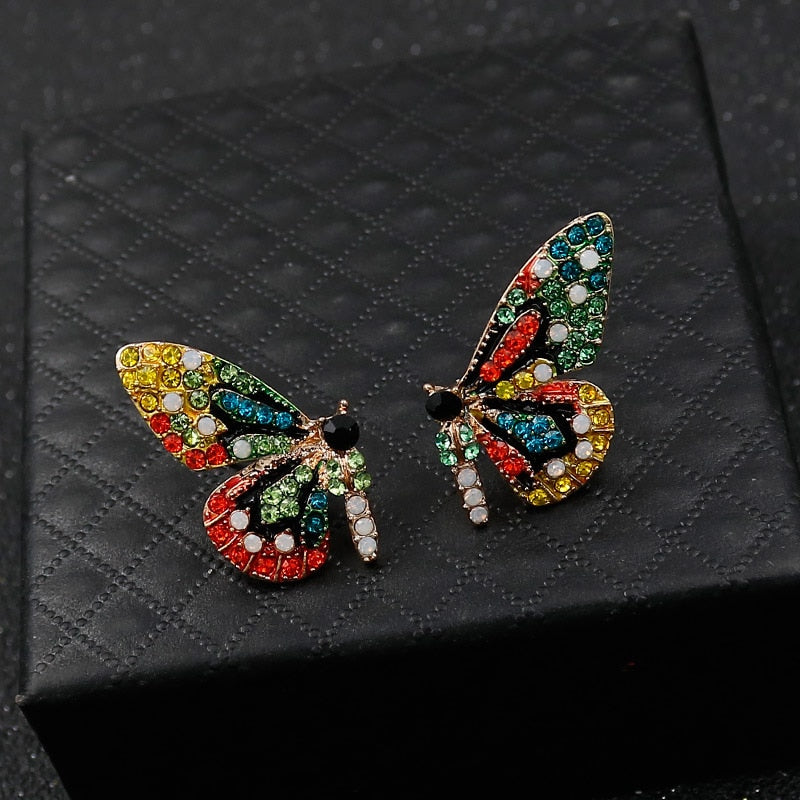 Color Butterfly Wing Earrings 925 Silver Needle Inlaid Rhinestone Personality Earrings Girl Student Fashion Earrings Jewelry