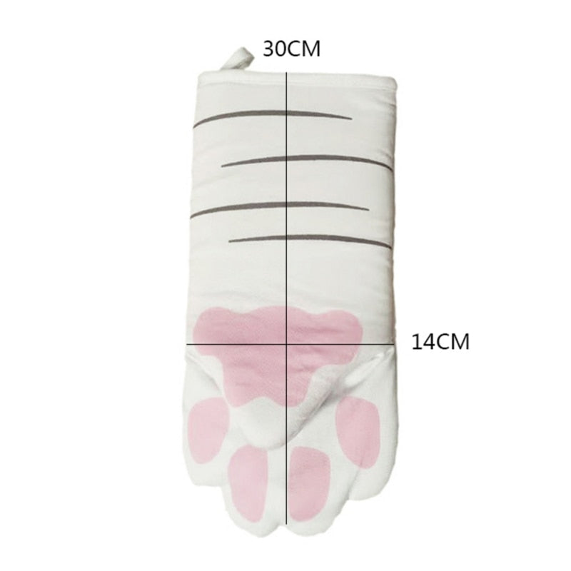 Cartoon 3D Cat Paws Oven Mitts Heat Resistant Non-slip Kitchen Baking Gloves Long Cotton Kitchen Microwave Insulation Gloves